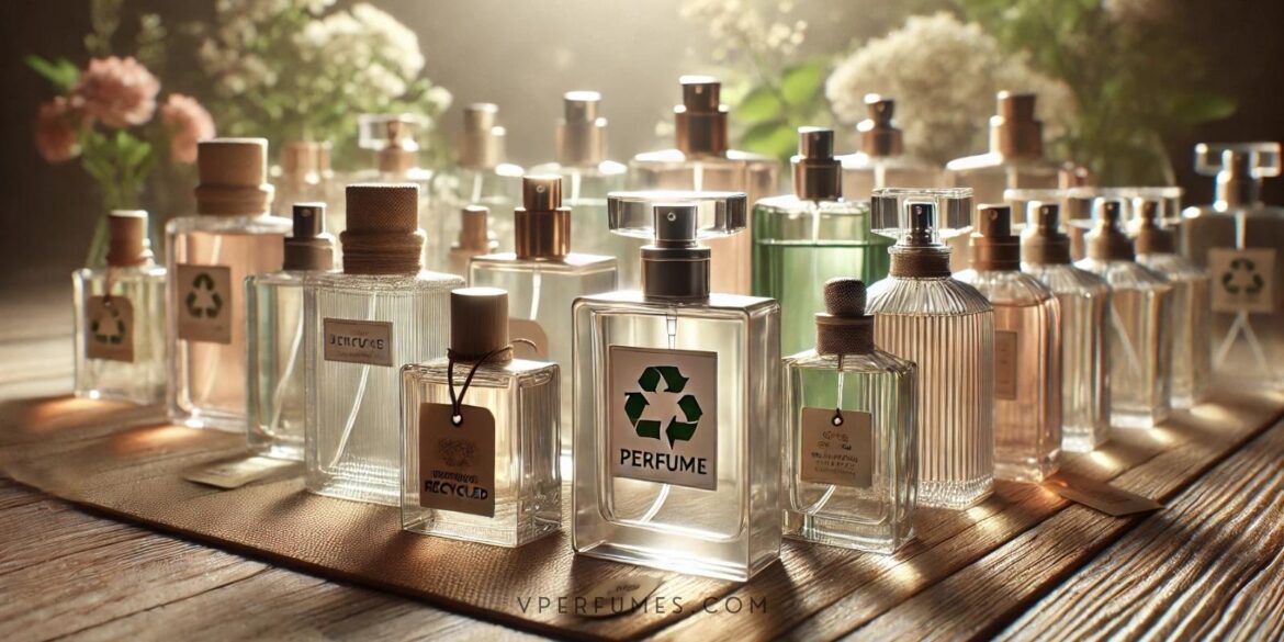 A creative illustration of a set of perfumes that implies the importance of sustainability