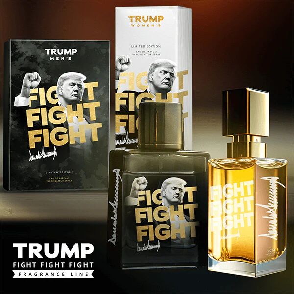 The Best Perfumes from Donald Trump’s Signature Fragrance Line 18 Trump's Fight Fight Fight fragrance collection featuring men’s cologne and women’s perfume bottles with stylish packaging and bold branding.