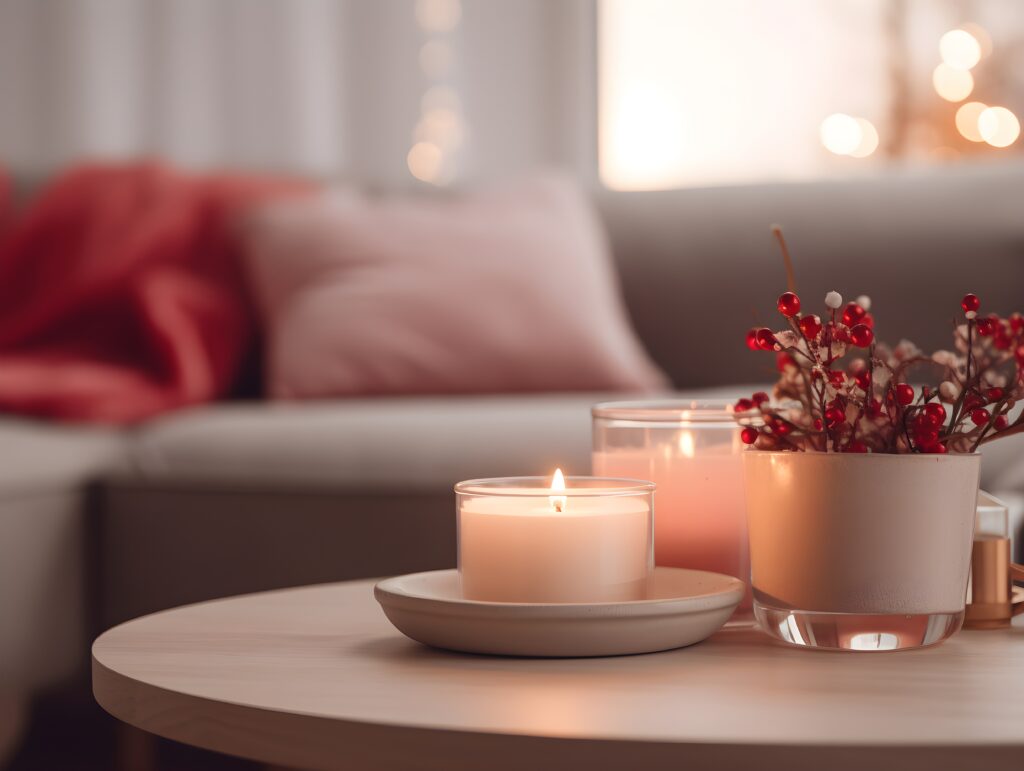 An image of a perfumed candle placed over a table