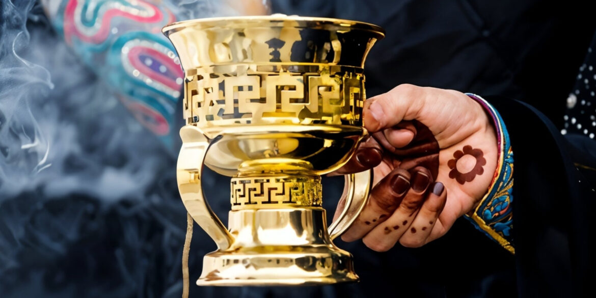 An image of a woman burning bakhoor in a bakhoor burner