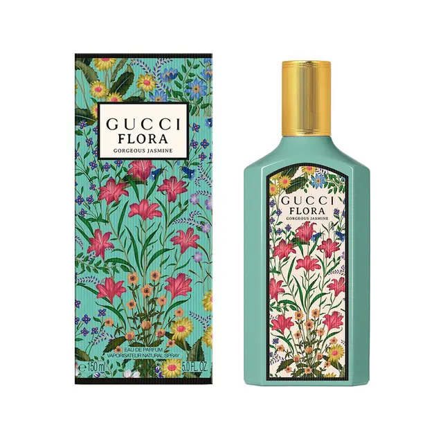 Isang imahe ng Gucci flora gorgeous jasmin EDP kasama ang kahon nito