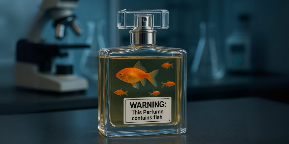 A creative illustration of a perfume that has fish notes