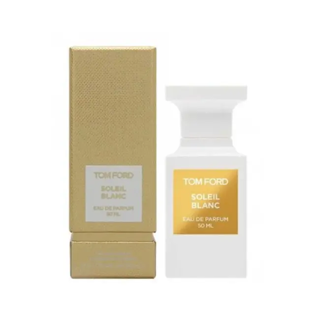 Found the Dress? Now Choose the Bridal Perfume That Fits It 22 An image of Tom Ford Soleil Blanc perfume with its box