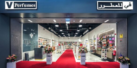 Une image de la devanture de V Perfumes dans le centre commercial Tawar au Qatar