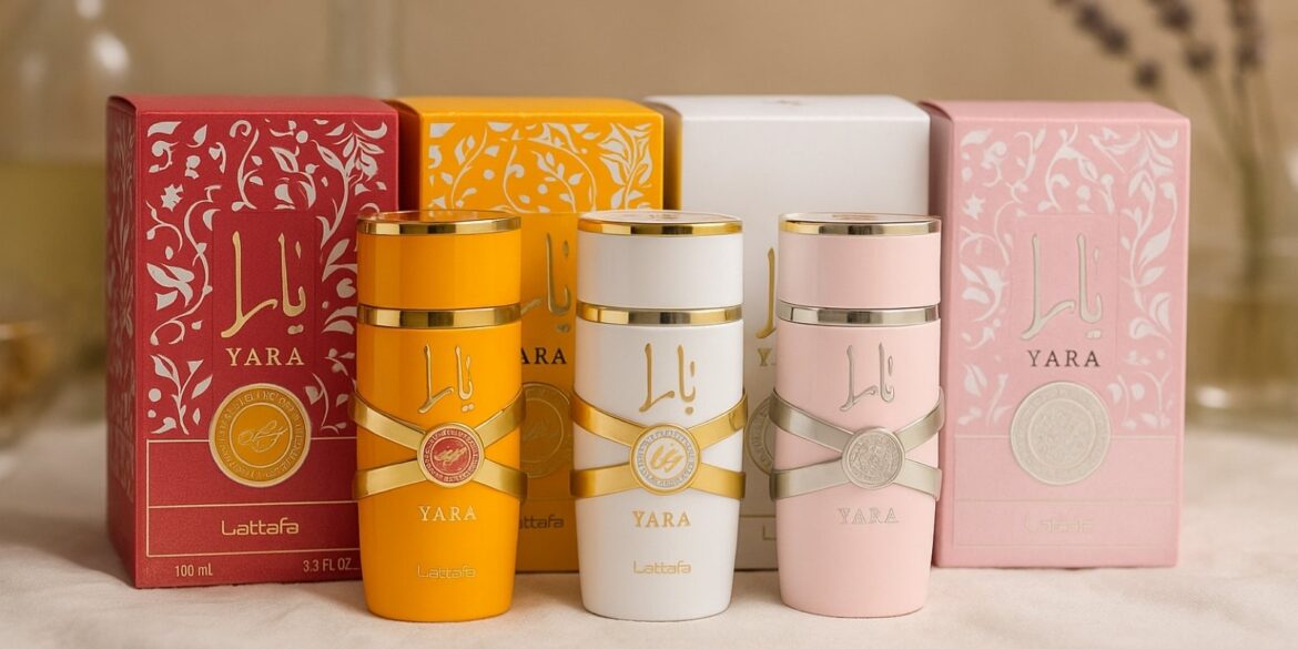 lattafa-yara-perfumes-review Acreative illustration of a set of Yara perfumes by Lattafa