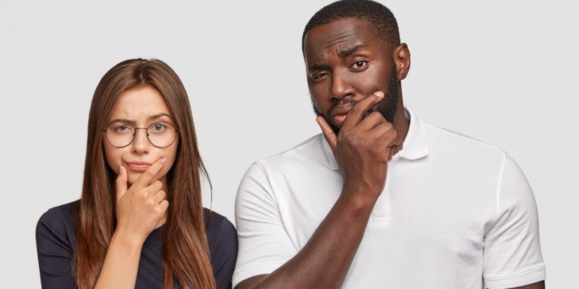 An image of a man and a woman with doubtful face