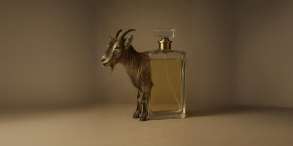 Une illustration créative d'un parfum contenant des poils de chèvre