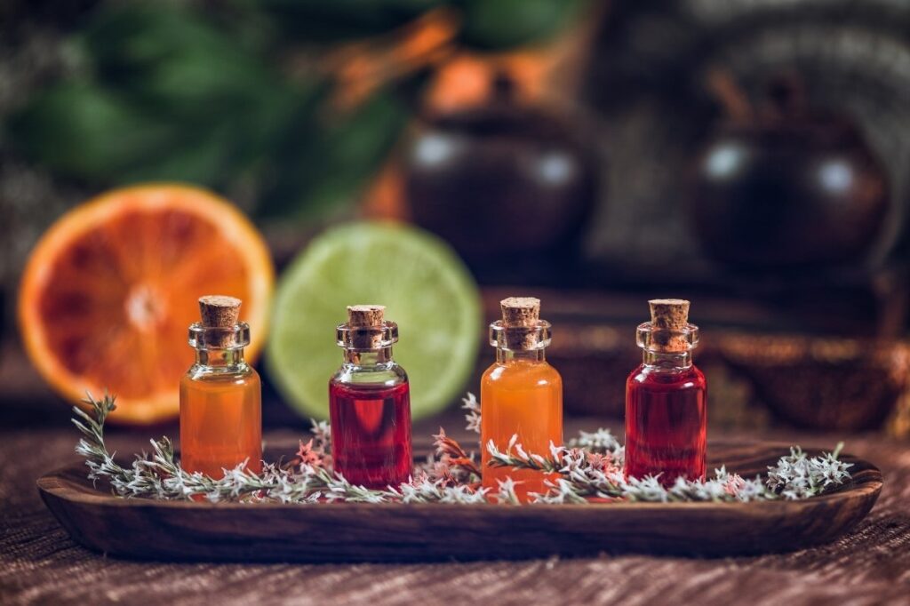 An image of small perfume oil bottles with different colors