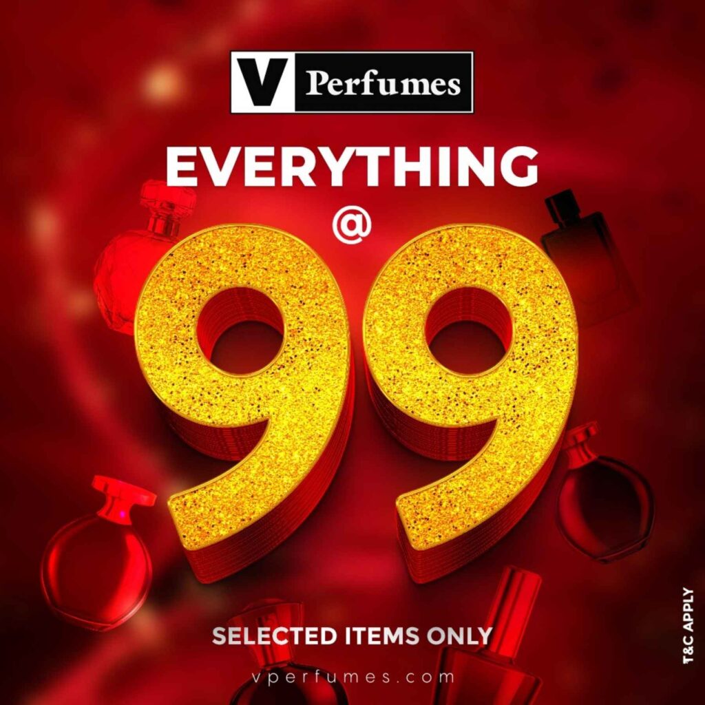 A creative illustration of everything at 99 campaign at V Perfumes