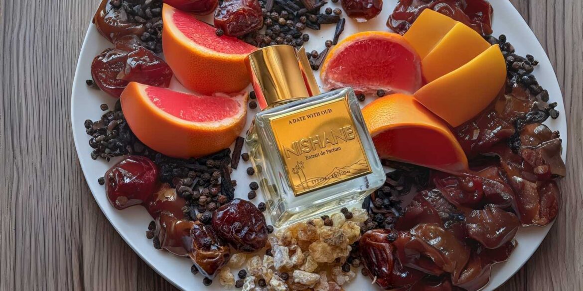 nishane-a-date-with-oud-perfume A creative illustration of Nishane A date with oud perfume made with collaboration of Al Tayer group