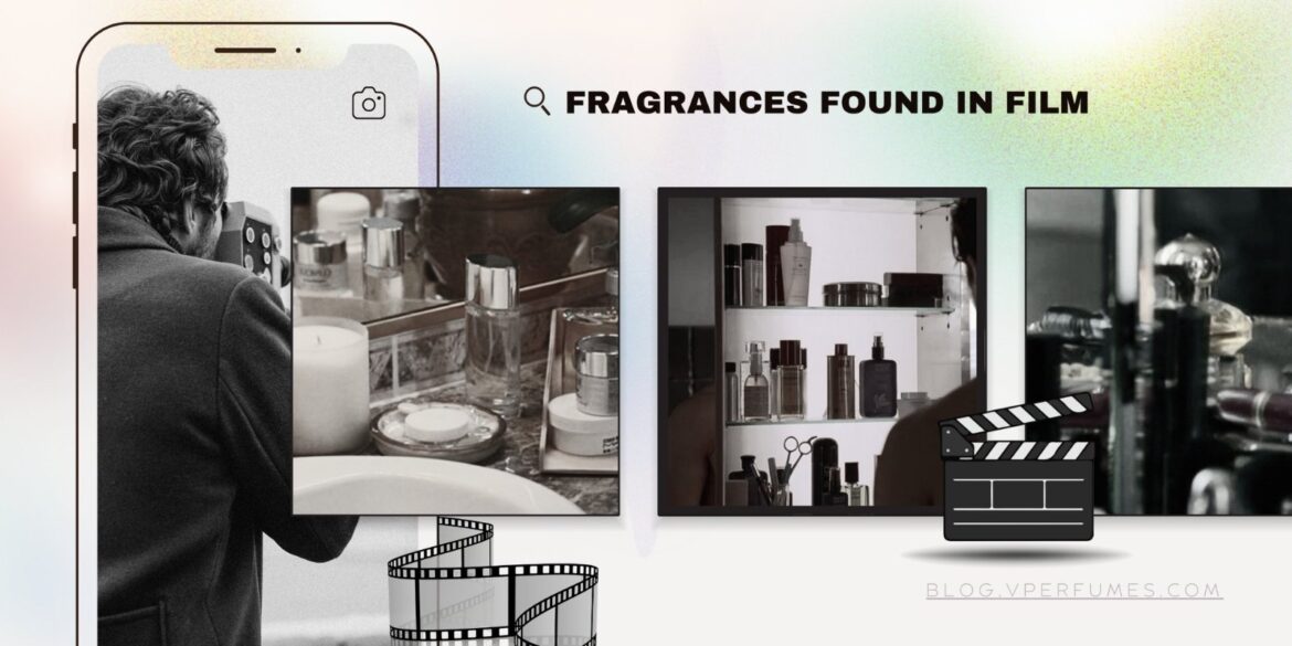 A creative illustration of different perfumes that are part of films