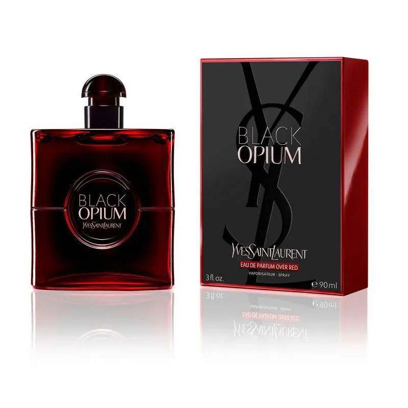 An image of YSL Black Opium over red EDP