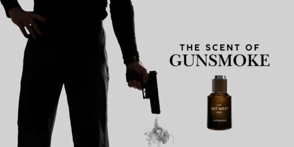 Una imagen de un perfume que tiene humo de pistola.