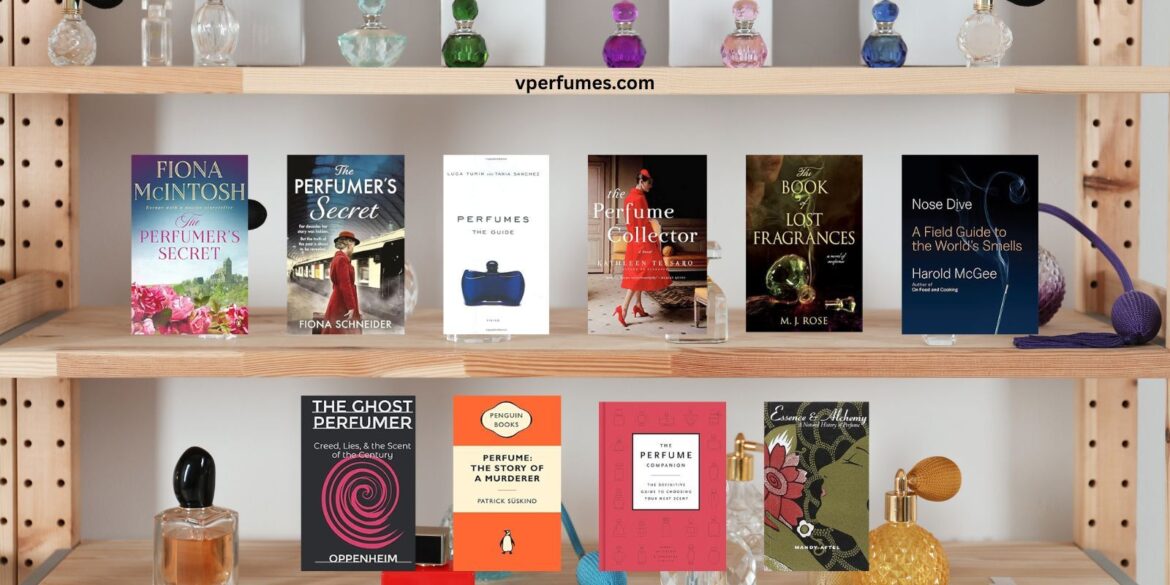 An image of different books about perfumes