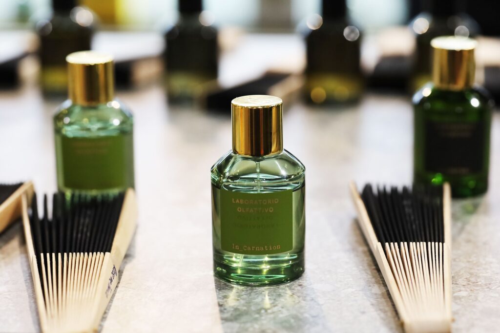 An image of different perfume bottles
